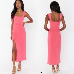 show me your mumu eden midi dress flamingo pink crepe women medium